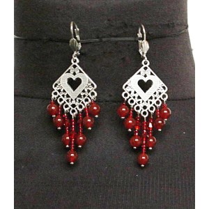 Cерьги из сердолика (шарик 6мм), коннектор "сердце в ромбе" + хрусталь