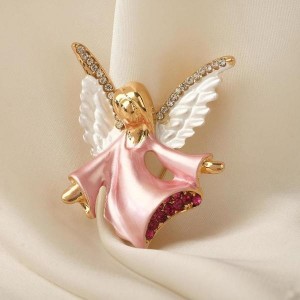 Брошь "Ангелок", цвет розовый, цвет золотистый