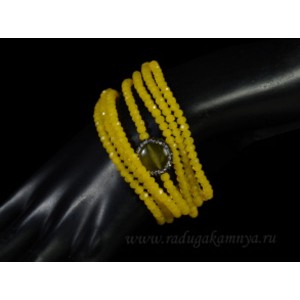 Браслет из циркона 7нитей кукуруза 4мм с кружком из агата и марказитами, цвет желтый Браслет из циркона 7нитей кукуруза 4мм с кружком из агата и марказитами, цвет желтый