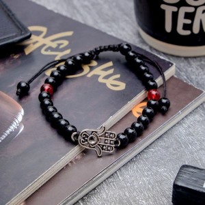 Браслет-оберег "Рука хамса" гранд, цвет красно-чёрный (стекло, текстиль, бижутерный сплав)