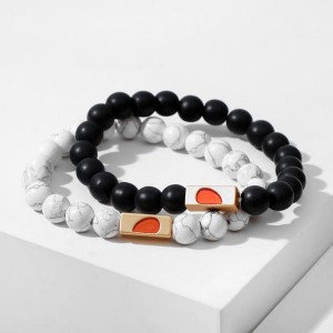 Браслеты "Неразлучники" сердце с бусинами, цвет чёрно-белый, шар №8