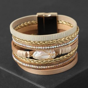 Браслет ассорти "На магните" Гоби, цвет бело-бежевый, цвет золотистый,  см длина 19,5см