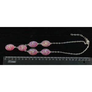 Колье c кабошоном из пластика "щетка кристаллов", цвет малиновый, "6 овалов", камень 25х18мм