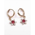 Серьги с корундом "Кольцо" с подвеской цветок, позолота с родированием