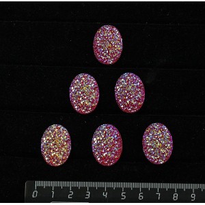Кабошон пластик "щетка кристаллов", овал 25х18мм, цвет малиновый