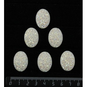 Кабошон пластик "щетка кристаллов", овал 25х18мм, цвет белый