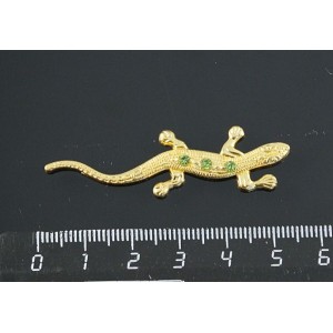 Ящерка плоская со стразами, 53мм, силумин, цв.золото