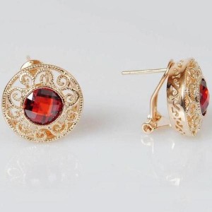 Серьги с гранатом "Восточное солнце", позолота с родированием Серьги с гранатом "Восточное солнце", позолота с родированием