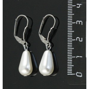 Серьги жемчуг белый иск., капелька 14х8мм