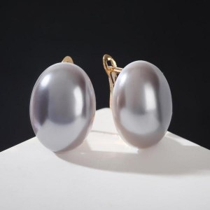 Серьги с жемчугом "Грейс" вытянутый овал, цвет серый, цвет золотистый