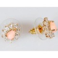 Серьги с кораллом "Капля в цирконах", позолота с родированием Серьги с кораллом "Капля в цирконах", позолота с родированием