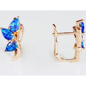 Серьги с зелёным опалом "Трехлистник", позолота с родированием