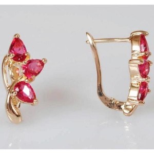 Серьги с корундом "Трехлистник", позолота с родированием