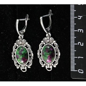 Серьги с цоизитом, овал 14х10мм, основа "принцесса" швензы посеребрение