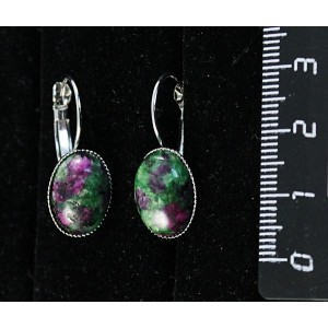 Серьги с цоизитом, овал 14х10мм, замок петелька