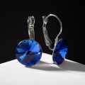 Серьги со стразами "Яркая классика", цвет синий, цвет серебристый, d=1,4 см
