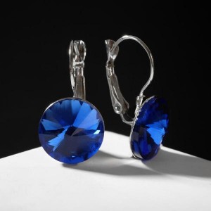 Серьги со стразами "Яркая классика", цвет синий, цвет серебристый, d=1,4 см