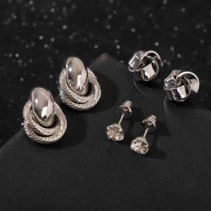 Серьги набор 3 пары "Нежность" кольца сатурна, цвет белый, цвет серебристый