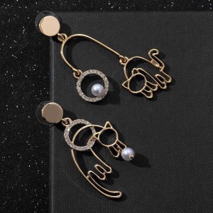 Серьги ассорти "Сиеста" игривые кошки, цвет белый, цвет золотистый