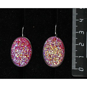 Серьги c кабошоном из пластика "щетка кристаллов", цвет малиновый, овал 25х18мм, замок петелька