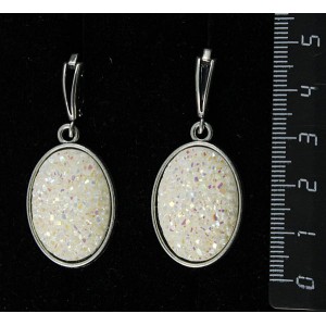 Серьги c кабошоном из пластика "щетка кристаллов", цвет белый, простой овал 25х18мм, швензы посеребрение