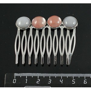 Заколка-шпилька из агата серого и халцедона розового 4 камня круг 12мм
