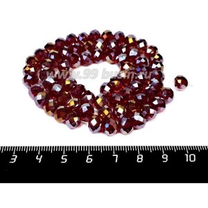 Бусина стеклянная на нитке мелкая грань 8*6 мм цвет рубиновый/бензин около 40 см/нить