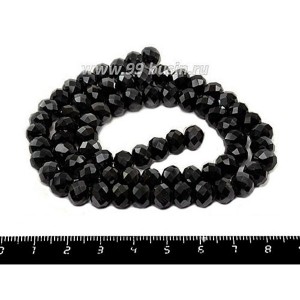 Бусина стеклянная на нитке мелкая грань 8*6 мм черный около 40 см/нить