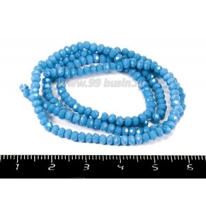 Бусины хрустальные на нити форма Рондель 3*2 мм тёмно-голубой непрозрачный около 42 см нить /180 бусин