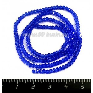 Бусины хрустальные на нити форма Рондель 3*2 мм тёмно-синий прозрачный около 42 см нить /200 бусин