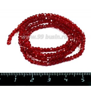 Бусины хрустальные на нити форма Рондель 3*2 мм тёмно-красный прозрачный около 40 см нить /180 бусин