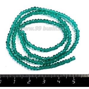 Бусины хрустальные на нити форма Рондель 3*2 мм цвет изумрудный зелёный 40 см нить /около 200 бусин