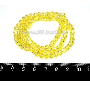 Бусина хрустальная на нити 6*4 мм, цвет желтый/перламутр около 100 штук/нить