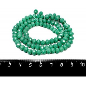 Бусина хрустальная на нити 6*4 мм, цвет зеленый морской непрозрачный, около 100 штук/нить