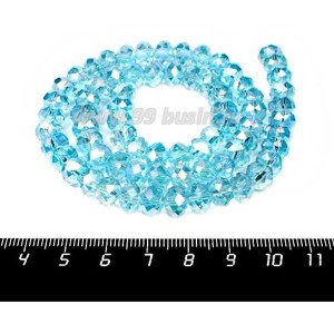 Бусина стеклянная на нитке мелкая грань 8*6 мм цвет светлая морская волна/перламутр около 40 см/нить