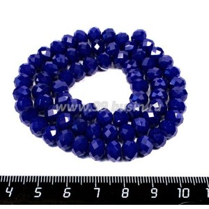 Бусина стеклянная на нитке мелкая грань 8*6 мм цвет непрозрачный кобальт около 40 см/нить