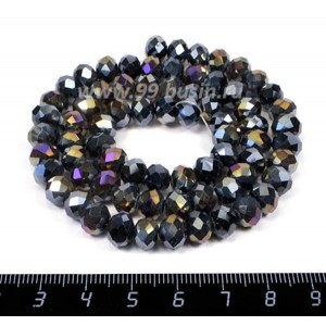 Бусина стеклянная на нитке мелкая грань 8*6 мм цвет гематит/бензин около 40 см/нить