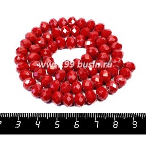 Бусина стеклянная на нитке мелкая грань 8*6 мм цвет непрозрачный темно-красный около 40 см/нить