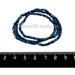 Бусины хрустальные на нити форма Рондель 3*2 мм цвет синий электрик, 35 см нить