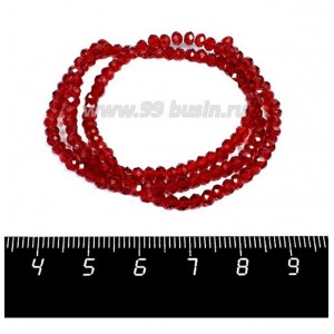 Бусины хрустальные на нити форма Рондель 3,5*2,5 мм цвет темно-красный, 39 см нить/около 145 бусин