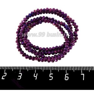 Бусины хрустальные на нити форма Рондель 3*2 мм темно-сиреневый электрик, около 40 см нить /180 бусин