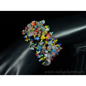 Браслет плетеный из бисера, с крошкой из самоцветов, 18см.