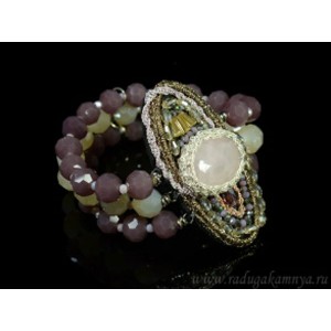 Браслет ручной работы с розовым кварцем и цирконами