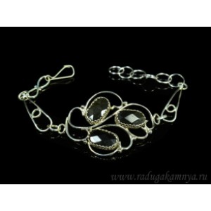 Браслет обсидиан в посеребрении, 17,5см.