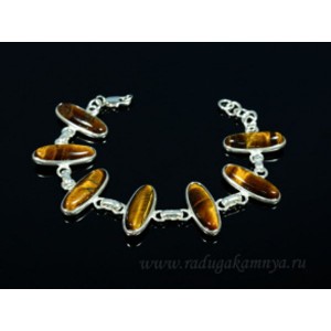 Браслет с тигровым глазом в посеребрении овал 25*10мм, 20см