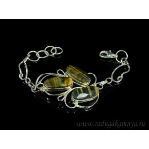Браслет соколиный глаз в посеребрении, 17см.
