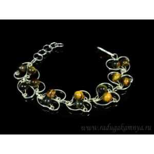 Браслет тигровый глаз в посеребрении, 19см.