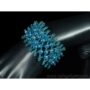 Браслет плетеный из бисера с цирконом цвет бирюзовый, 18см.