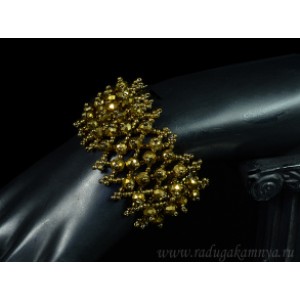 Браслет плетеный из бисера с цирконом цвет золотистый, 18см.