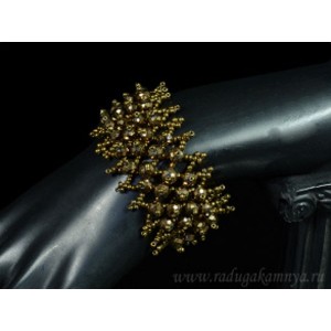 Браслет плетеный из бисера с цирконом цвет медный, 18см.